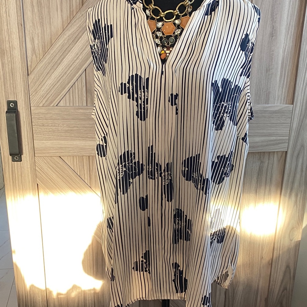 Cleo Black and White Floral Striped Blouse